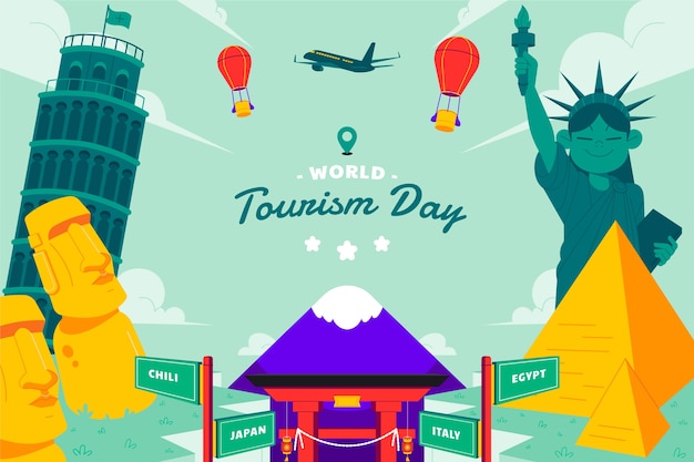 Free vector flat background for world tourism day celebration