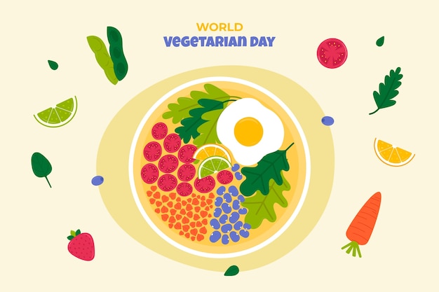 世界菜食主義者の日のための平らな背景