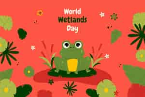 Free vector flat background for world wetlands day with flora and fauna