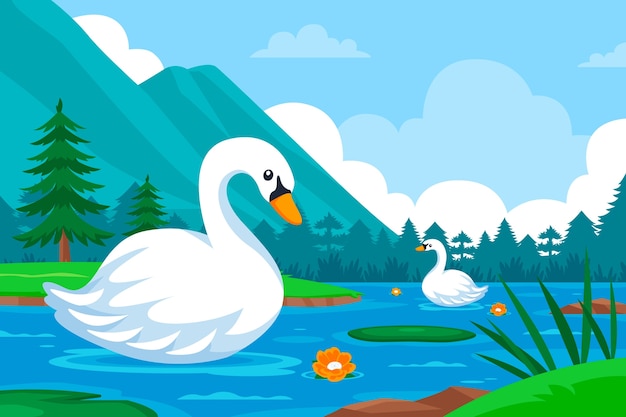 Flat background for world wetlands day with flora and fauna