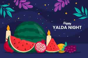 Free vector flat background for yalda night festival celebration with fruit