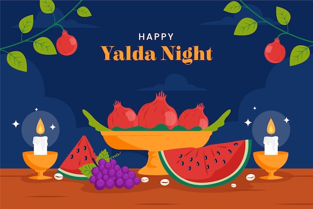 Flat background for yalda night festival celebration with fruit