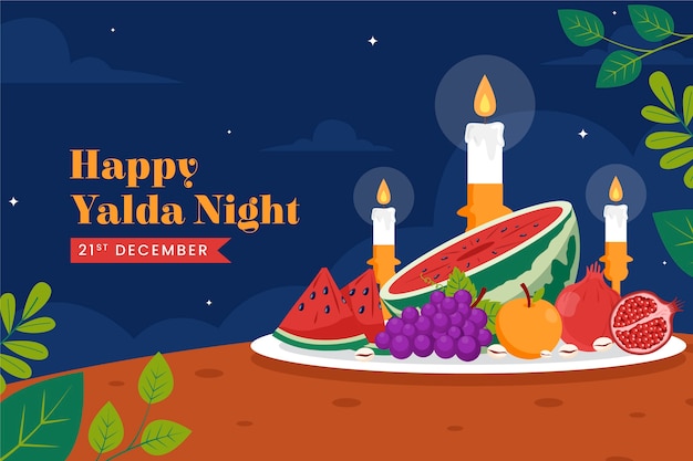 Flat background for yalda night festival celebration with fruit