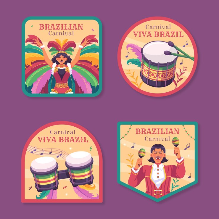 Free Vector flat badges collection for brazilian carnival celebration