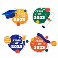 Free vector flat badges collection for class of 2023 graduation