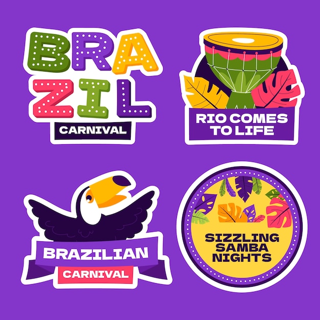 Бесплатное векторное изображение Коллекция плоских значков для празднования бразильского карнавала