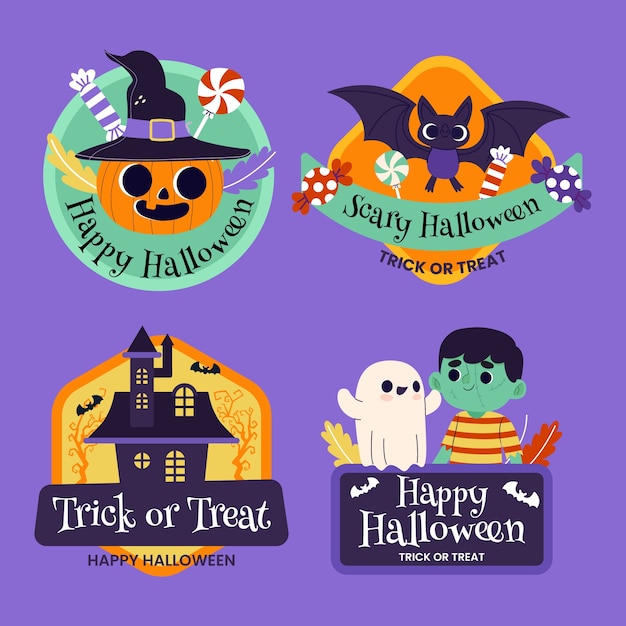 Flat badges collection for halloween season celebration