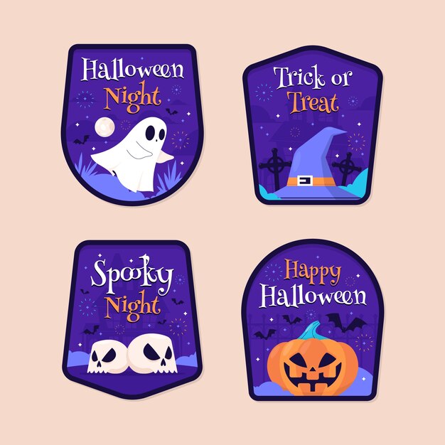Flat badges collection for halloween season celebration