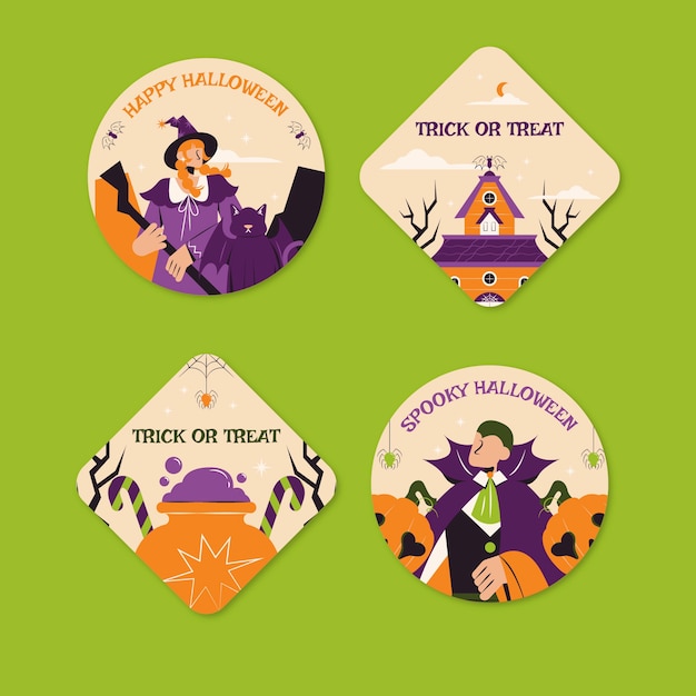 Free vector flat badges collection for halloween season celebration