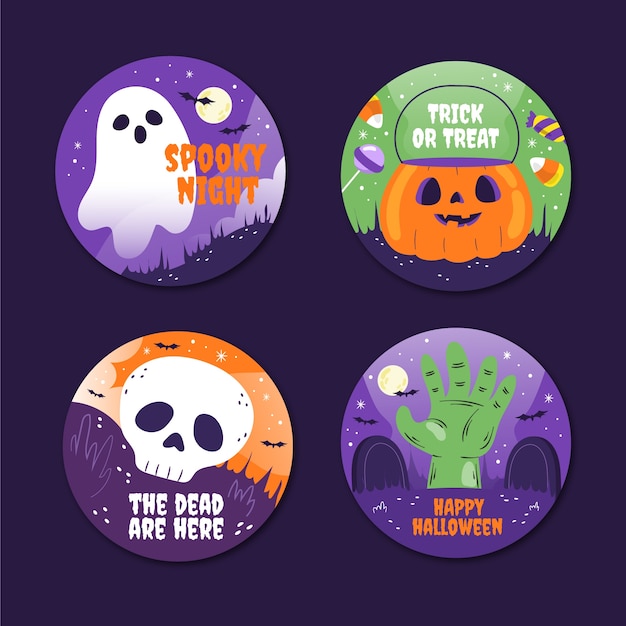 Free vector flat badges collection for halloween season