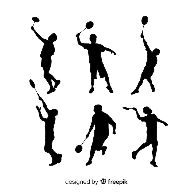 Flat badminton player silhouette collection