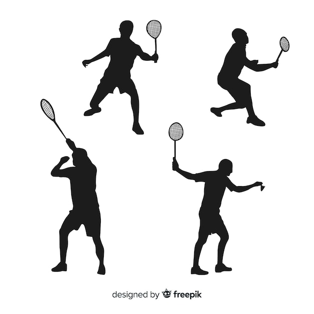 Flat badminton player silhouette collection