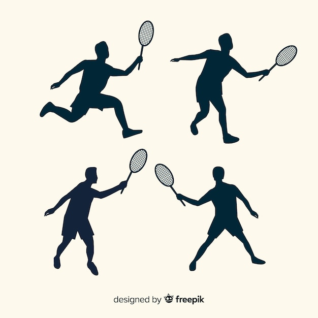 Free vector flat badminton player silhouette collection