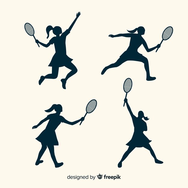 Flat badminton player silhouette collection