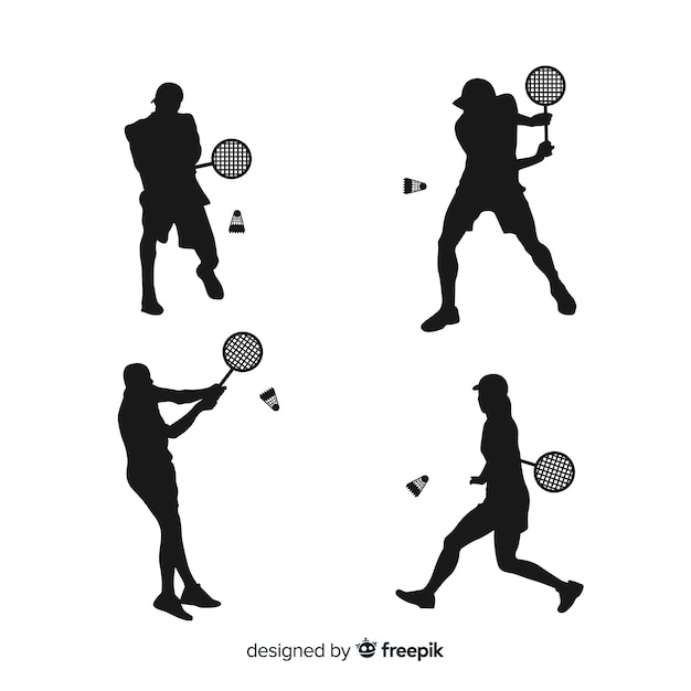 Free vector flat badminton player silhouette collection