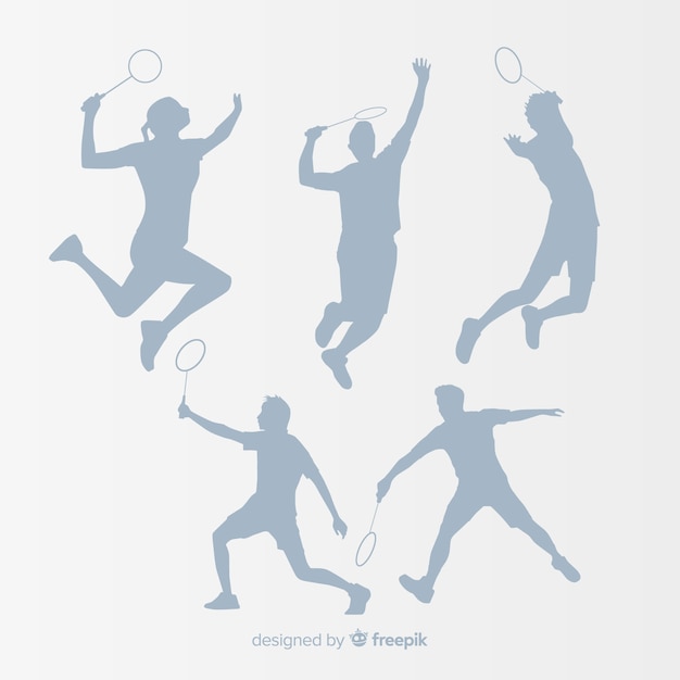 Flat badminton player silhouette collection