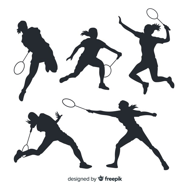 Flat badminton player silhouette collection