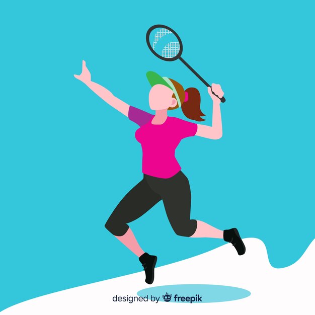 Flat badminton player with racket