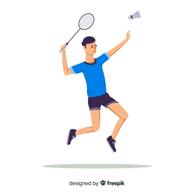 Flat badminton player with racket