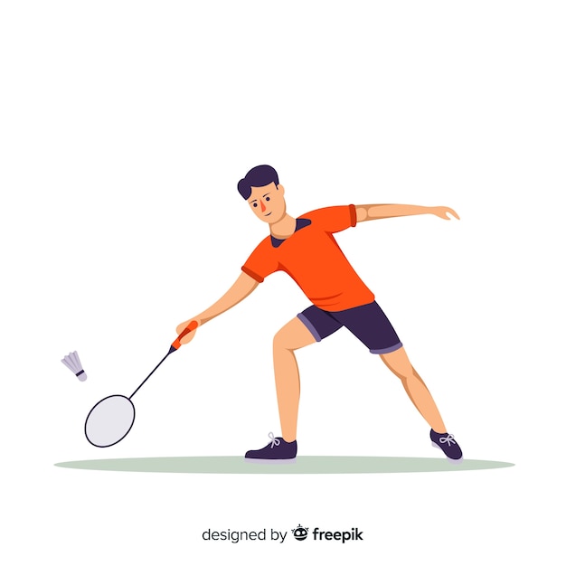 Flat badminton player with a racket