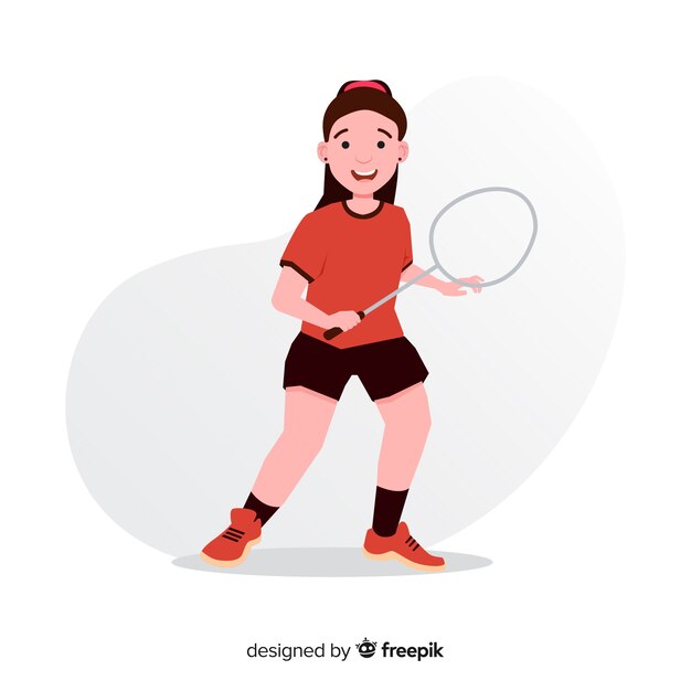 Flat badminton player with a racket