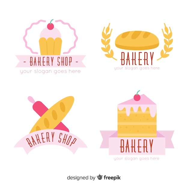 Бесплатное векторное изображение Плоская пекарня с логотипом