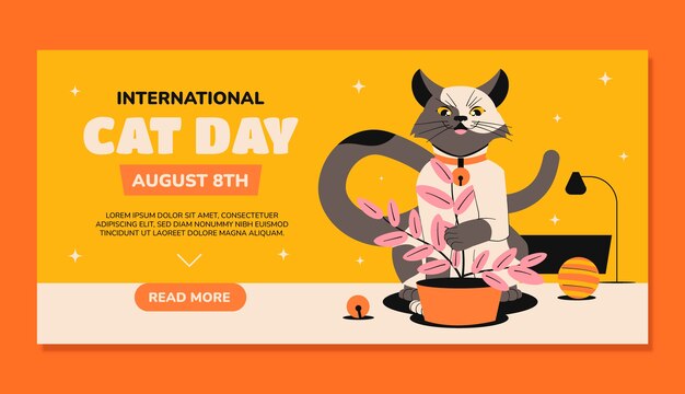 국제 고양이의 날 축하를 위한 평면 배너 템플릿
