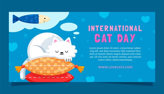 Flat banner template for international cat day celebration