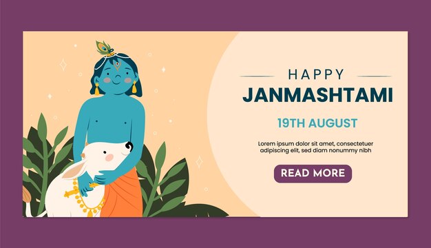 Flat banner template for janmashtami celebration