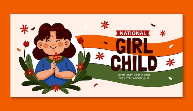 Modello di banner piatto per la celebrazione della giornata nazionale della bambina