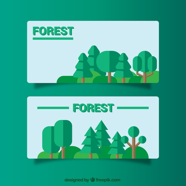 Бесплатное векторное изображение Плоские баннеры о лесах