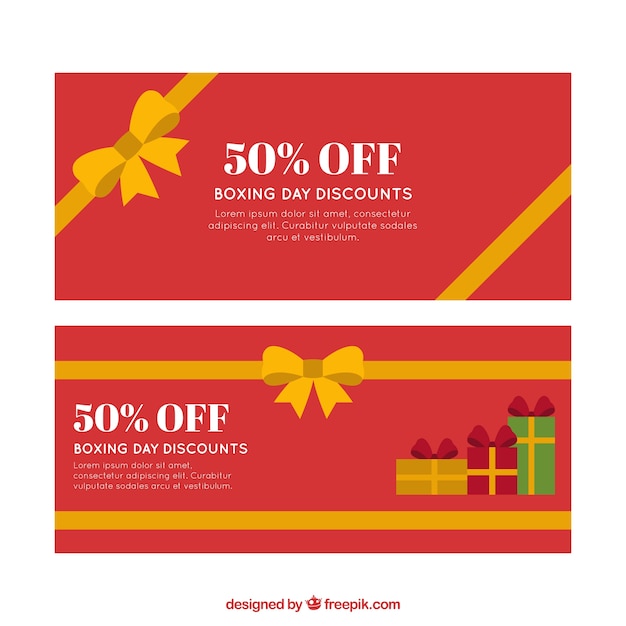 Flat banners of boxing day with discounts