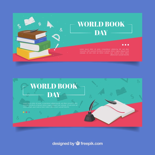 Flat banners happy world book day