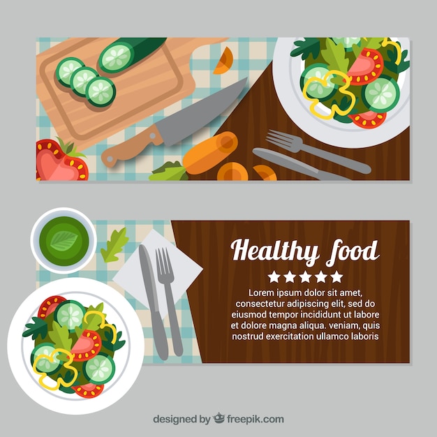 Flat banners of healthy food