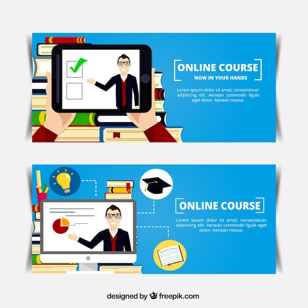 Flat banners of online course