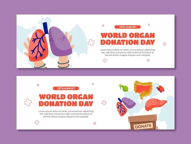Бесплатное векторное изображение Плоские баннеры ко всемирному дню донорства органов