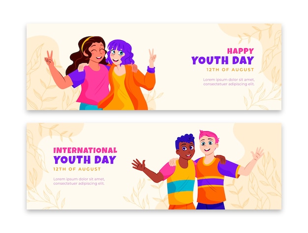 Free vector flat banners set for international youth day