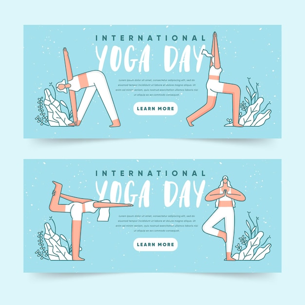 Free Vector flat banners set with international day of yoga