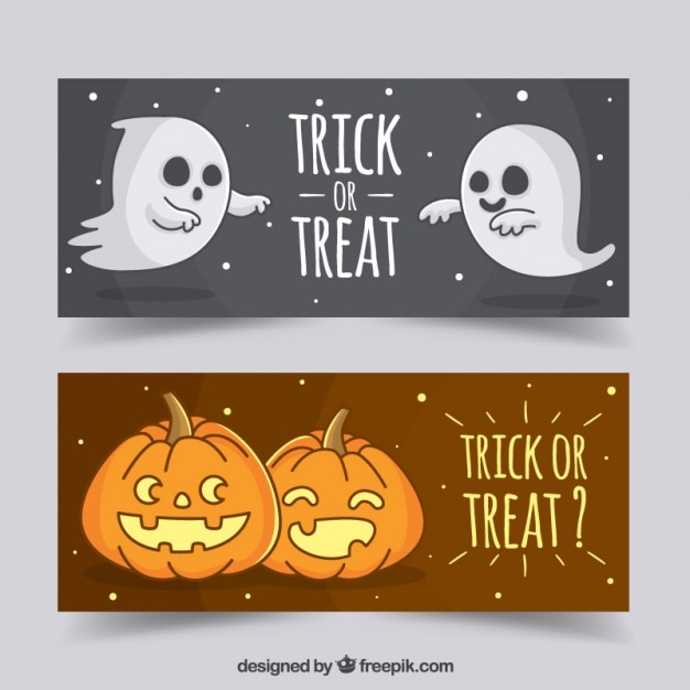 Free vector flat banners with ghosts and pumpkins