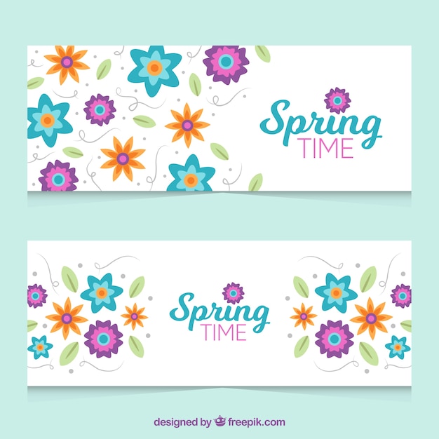 Flat banners with great spring flowers