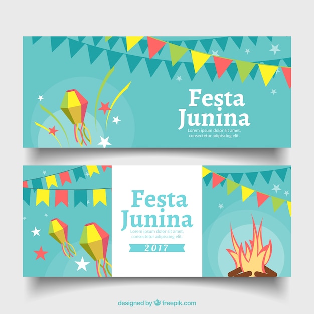 Плоские баннеры с элементами вечеринки для festa junina