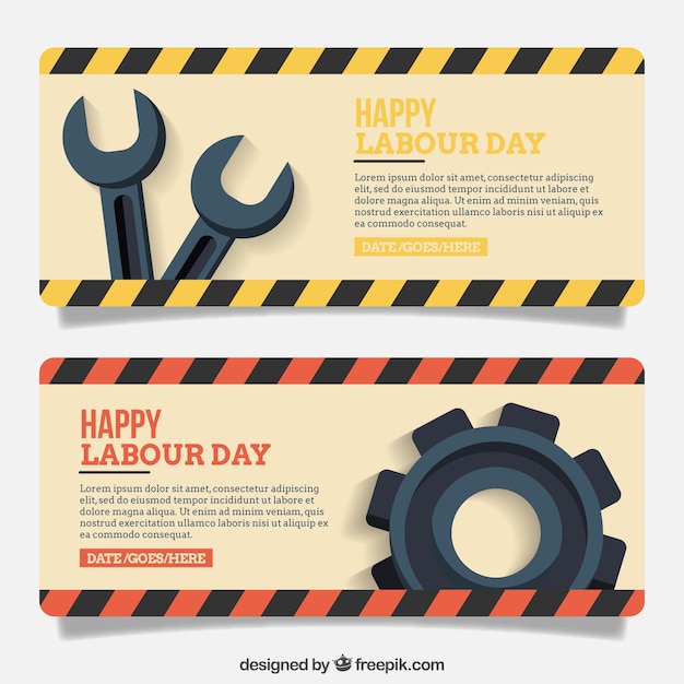 Free vector flat banners with tools for international worker's day