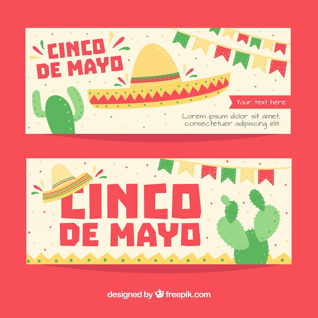 Плоские баннеры с традиционными элементами для cinco de mayo