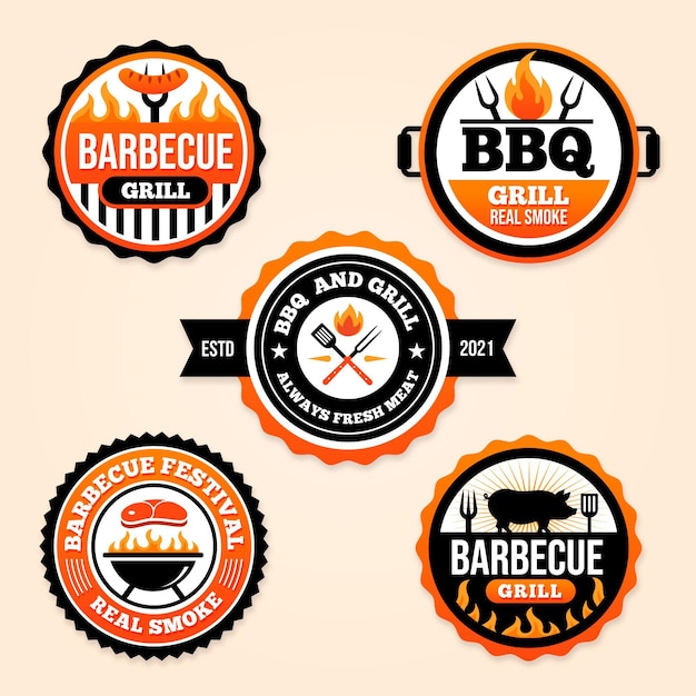 Vettore gratuito collezione di badge barbecue piatto