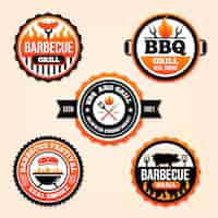 Vettore gratuito collezione di badge barbecue piatto