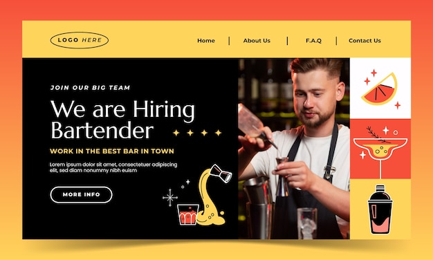 Free vector flat bartender job hunting landing page template