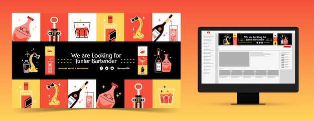 Flat bartender job hunting youtube channel art template