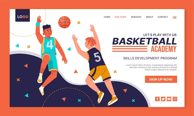 Free vector flat basketball landing page template