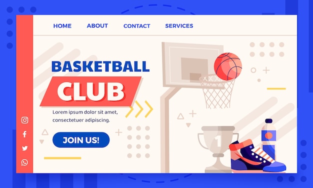 Free vector flat basketball landing page template