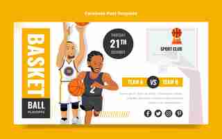 Free vector flat basketball social media post template